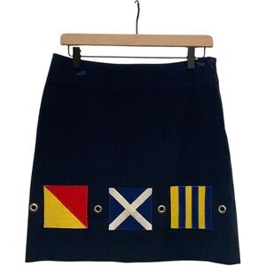 Uncommon Threads Blue Corduroy Mini Skirt Women’s Nautical Flag Letters OMG Sz 8